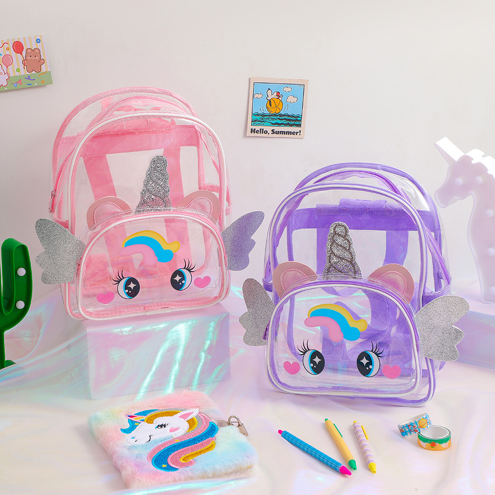 Transparent PVC Kids  Backpack Stadium Approved Mini Cute Clear School Bag Big Eyes Unicorn Waterproof Backpack