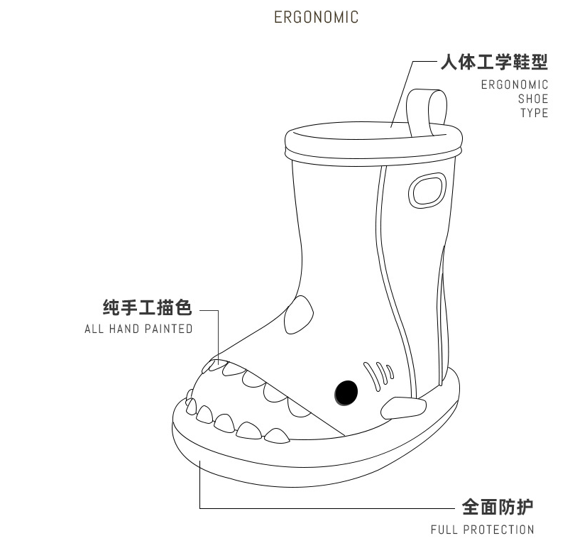High quality popular cartoon shark rain shoes for girls, summer indoor and outdoor anti slip big children's rubber shoes