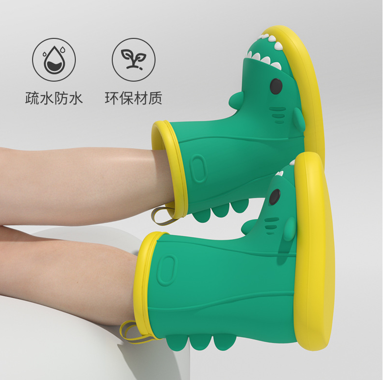 High quality popular cartoon shark rain shoes for girls, summer indoor and outdoor anti slip big children's rubber shoes