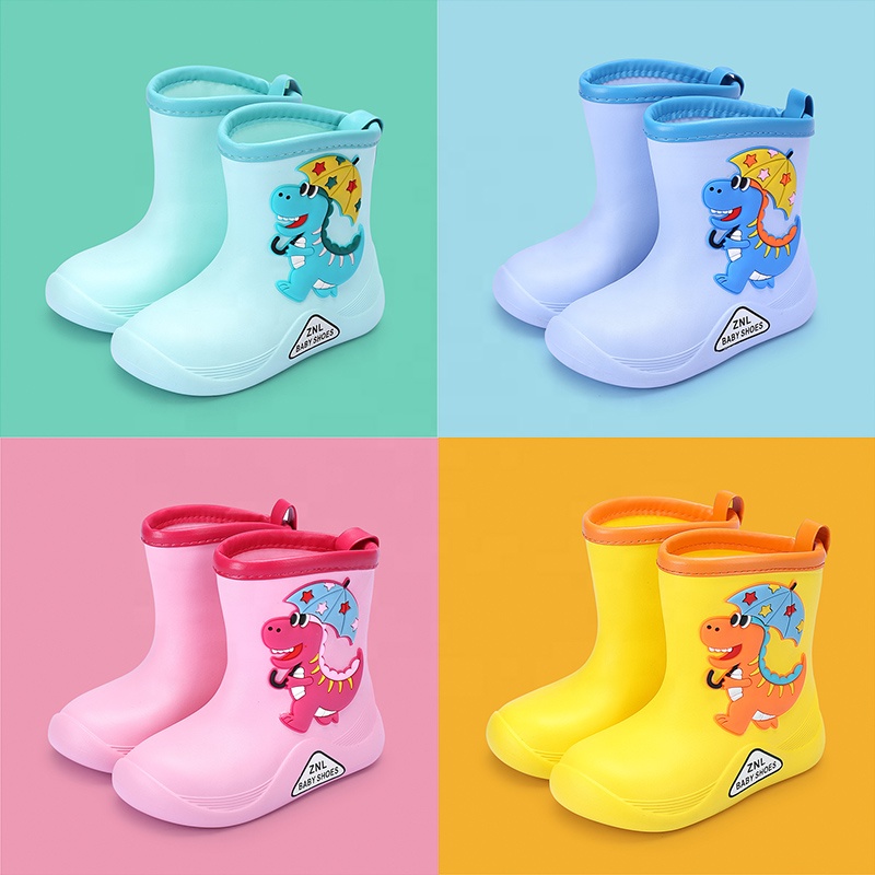 Cheap Cute Dinosaur Kids Drawstring Waterproof Rainy Shoes Boys Girls Flat Heel EVA Toddler Rain Boots