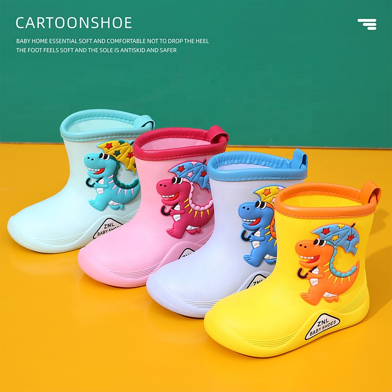 Cheap Cute Dinosaur Kids Drawstring Waterproof Rainy Shoes Boys Girls Flat Heel EVA Toddler Rain Boots