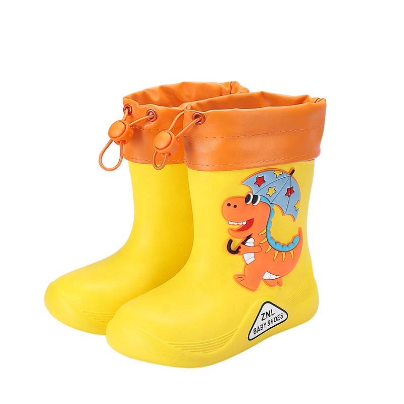 Cheap Cute Dinosaur Kids Drawstring Waterproof Rainy Shoes Boys Girls Flat Heel EVA Toddler Rain Boots