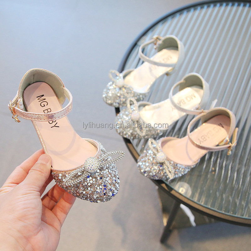 Girls' princess shoes Children's crystal new high-heeled shoes soft-soled dance trendy sandals