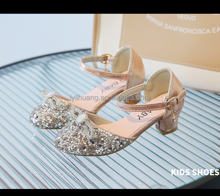 Girls' princess shoes Children's crystal new high-heeled shoes soft-soled dance trendy sandals