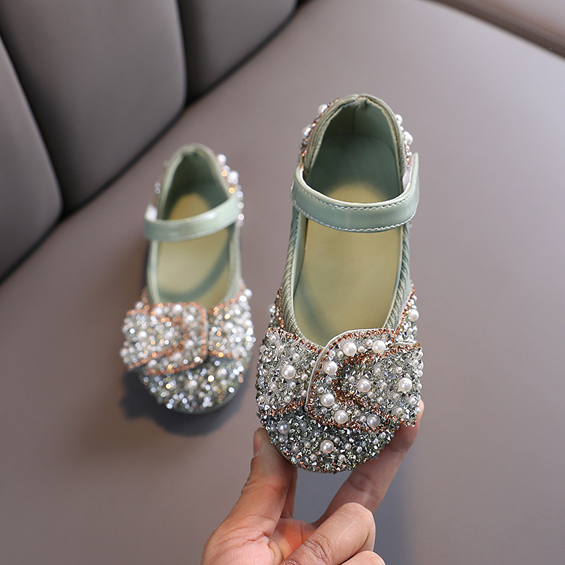New fashion designer children's luxury princess shoes crystal single shoes girls flat rhinestone bling dance dress kids 