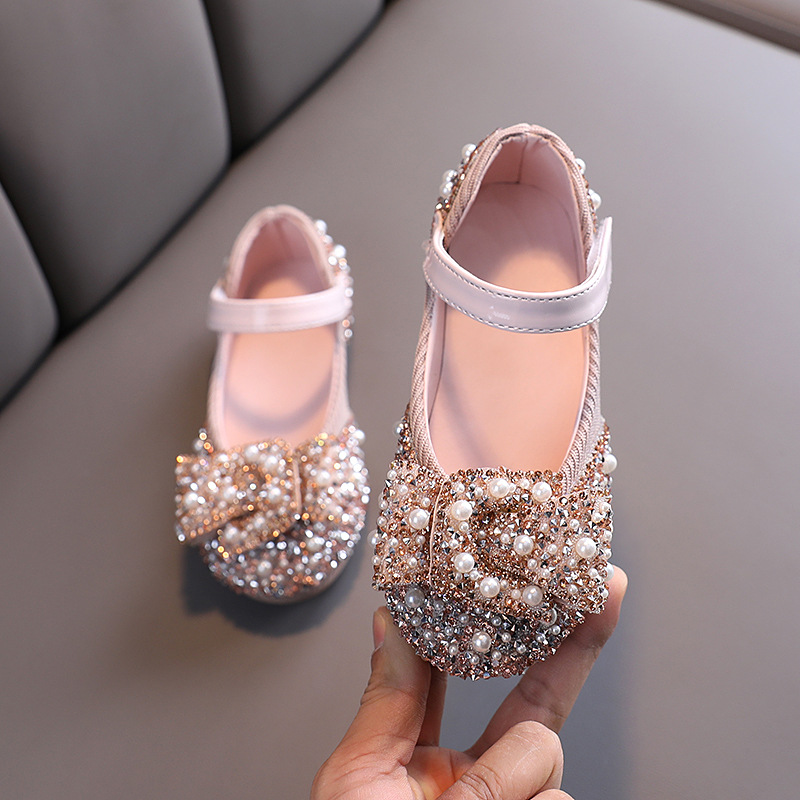 New fashion designer children's luxury princess shoes crystal single shoes girls flat rhinestone bling dance dress kids 