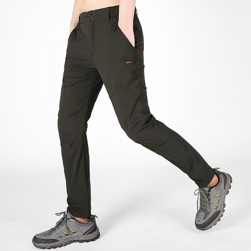  Men's quick dry solid color slim elastic casual hiking trousers sport outdoor pants outdoor waterproof warm pa