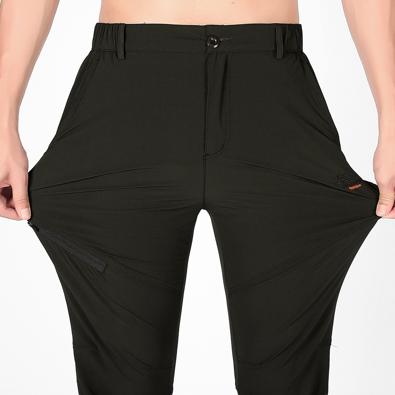  Men's quick dry solid color slim elastic casual hiking trousers sport outdoor pants outdoor waterproof warm pa