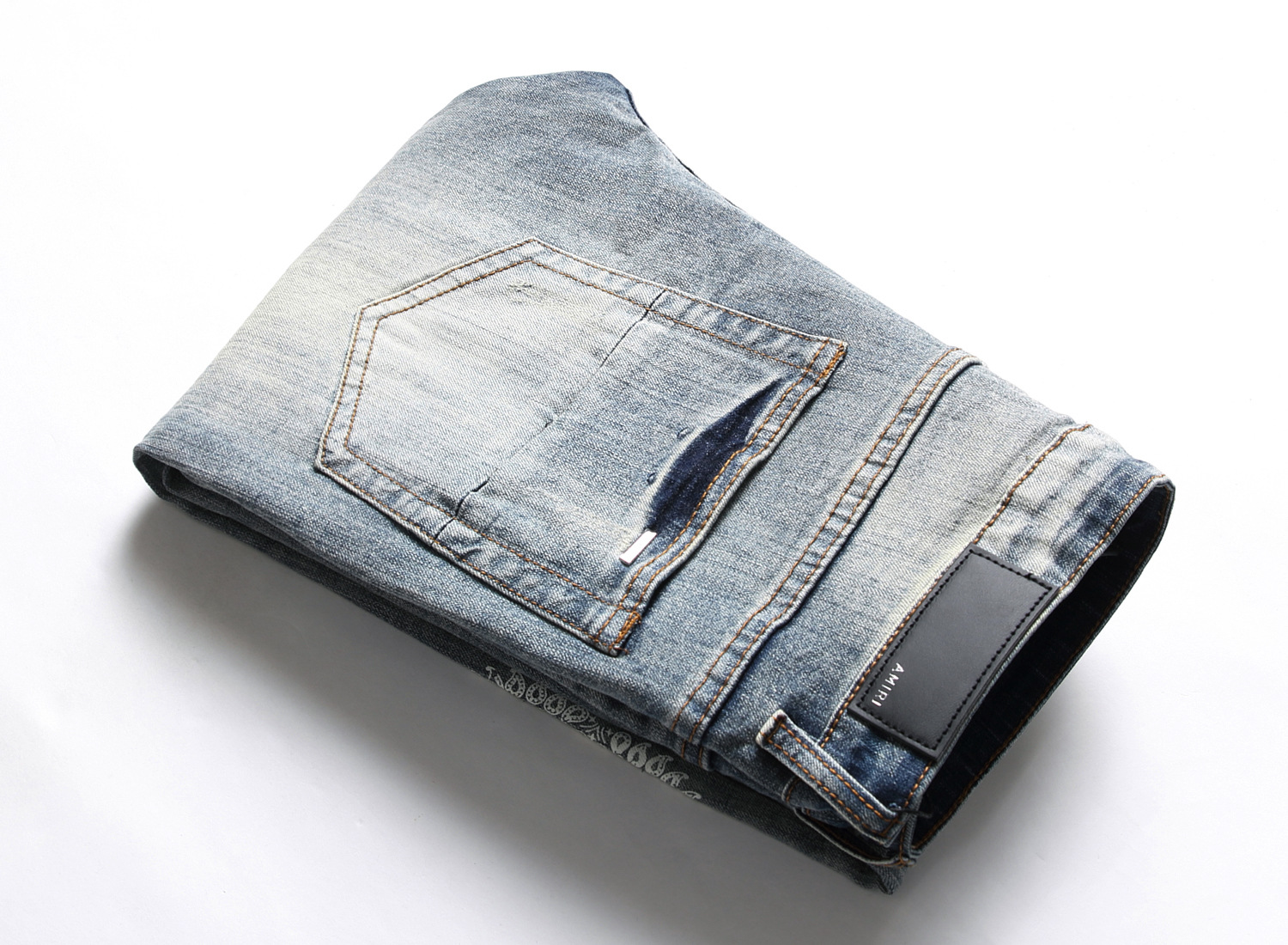 Biker Trousers Jeans Destroyed Ripped Men's Denim Monkey White Bleach Light Western Street
