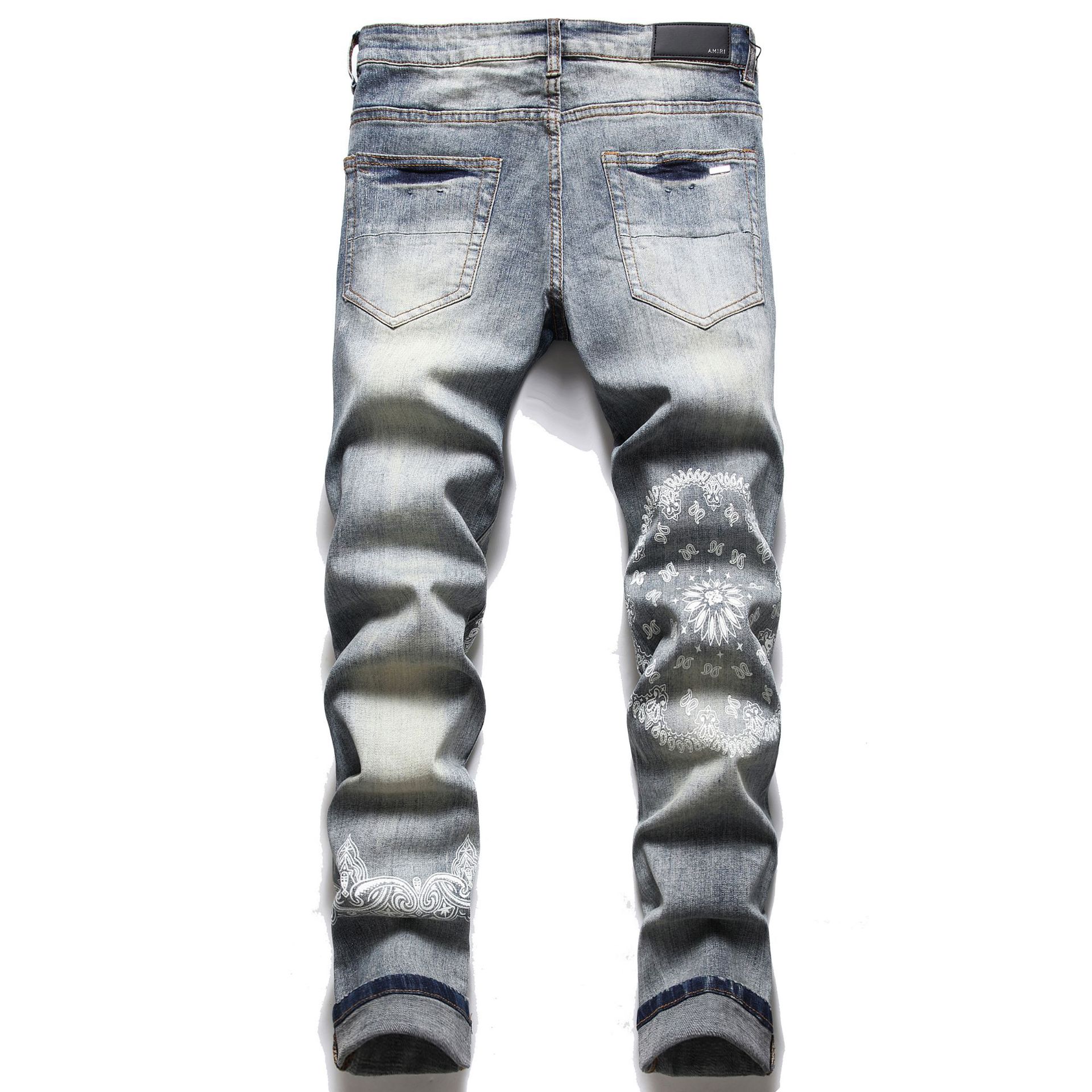 Biker Trousers Jeans Destroyed Ripped Men's Denim Monkey White Bleach Light Western Street