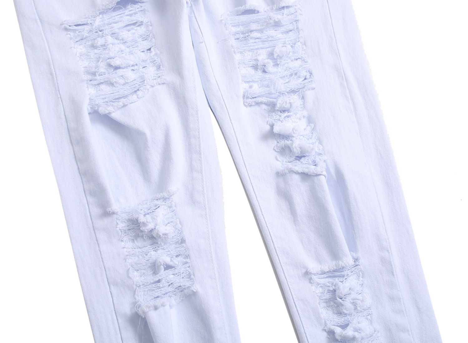 Men's red black jeans white jeans casual big hole stretch trousers Slim denim men's multi-hole jeans pants for men
