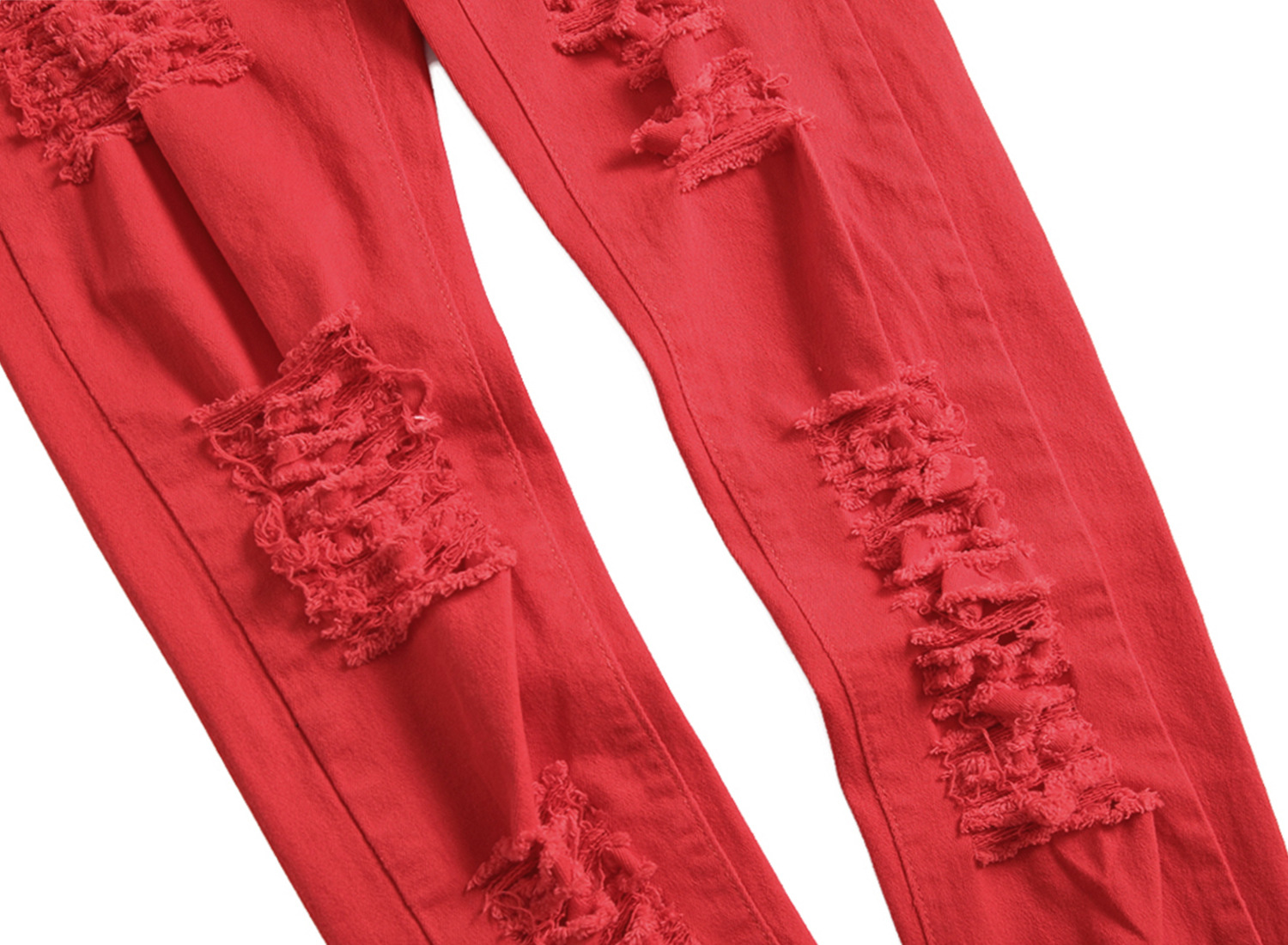 Men's red black jeans white jeans casual big hole stretch trousers Slim denim men's multi-hole jeans pants for men