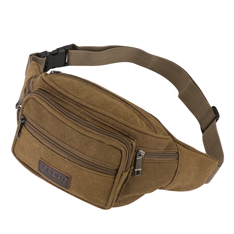 Korean Outdoor Sports Chest Bag Casual Canvas Men's Waist Bag Leather Men Clutch Bag Handbag