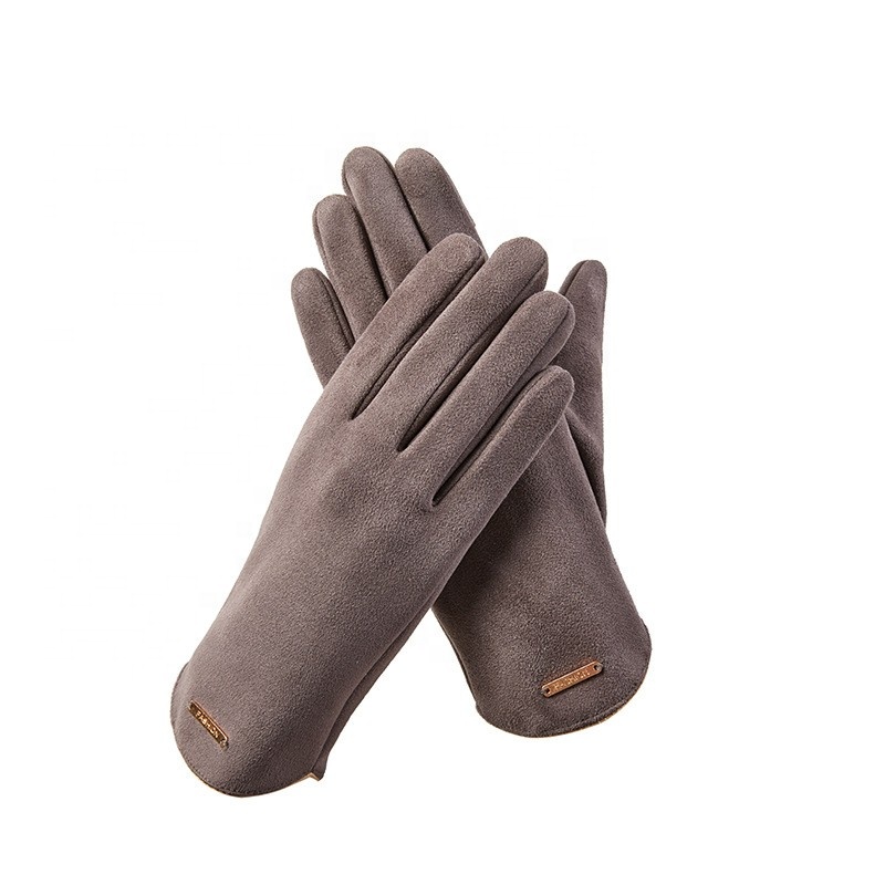 New Style Women's Winter Plush Warm Cute Suede Touch Screen Riding Driving Gloves