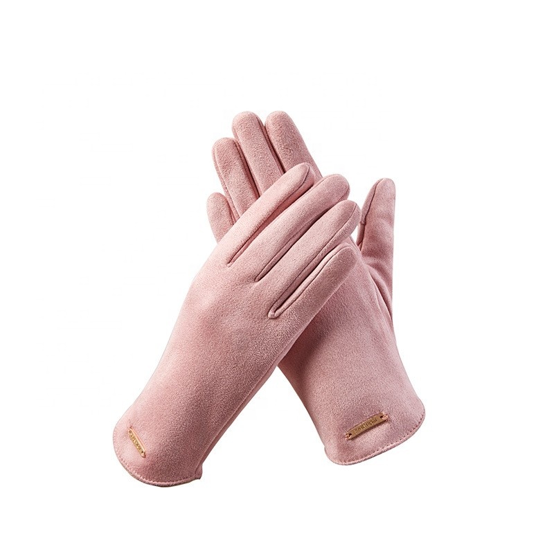 New Style Women's Winter Plush Warm Cute Suede Touch Screen Riding Driving Gloves