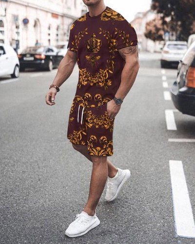Hot Style  Size Soft and Comfortable Short-sleeved Men's Two-piece Suit