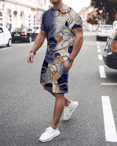 Hot Style  Size Soft and Comfortable Short-sleeved Men's Two-piece Suit