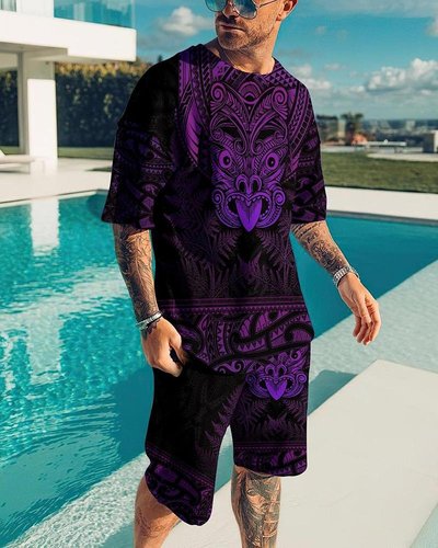 Hot Style  Size Soft and Comfortable Short-sleeved Men's Two-piece Suit