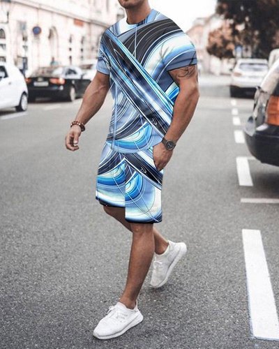 Hot Style  Size Soft and Comfortable Short-sleeved Men's Two-piece Suit
