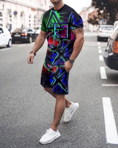 Hot Style  Size Soft and Comfortable Short-sleeved Men's Two-piece Suit