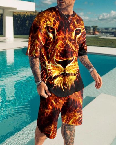 Hot Style  Size Soft and Comfortable Short-sleeved Men's Two-piece Suit