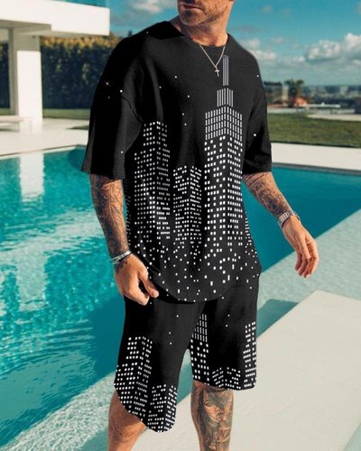 Hot Style  Size Soft and Comfortable Short-sleeved Men's Two-piece Suit