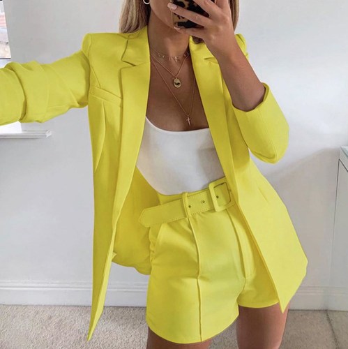Candy colors Casual blazer top Suit shorts ladies two-piece suit suits set for women jacket