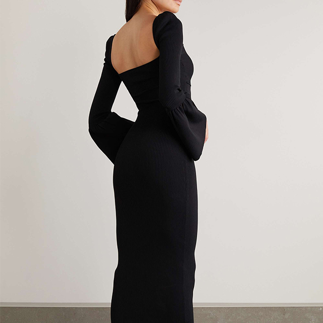 Knitwear mufacturers Black Cutout ribbed-knit midi sweater dress women clothing