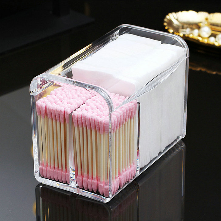 3 Compartment Plastic Apothecary Jars Bathroom Organization Cosmetic Pads Container Cotton Swab Holder Container