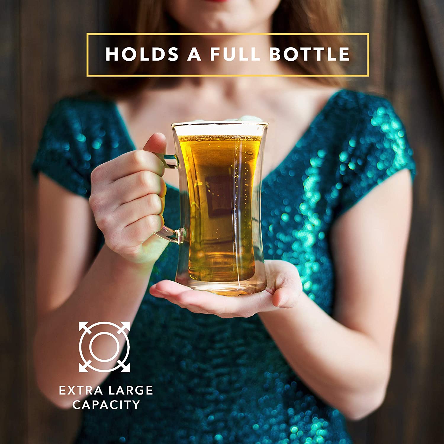 Beer Mug, Insulated Double Walled Glass Stein, Premium Packaging for Gifting, 13.5-Ounce