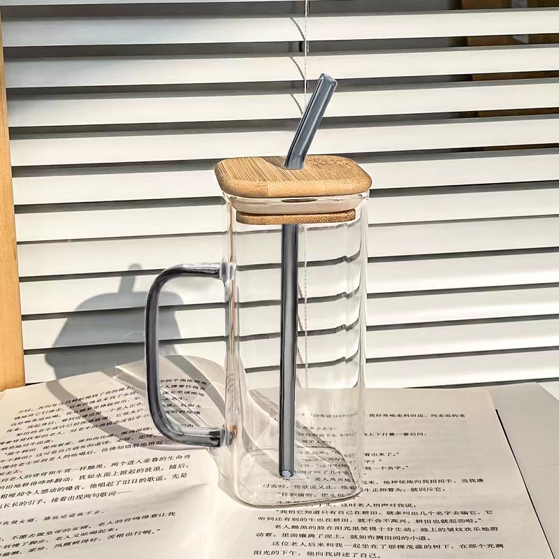   printed high borosolicate glass milk tea coffee mugs measure cup with handle