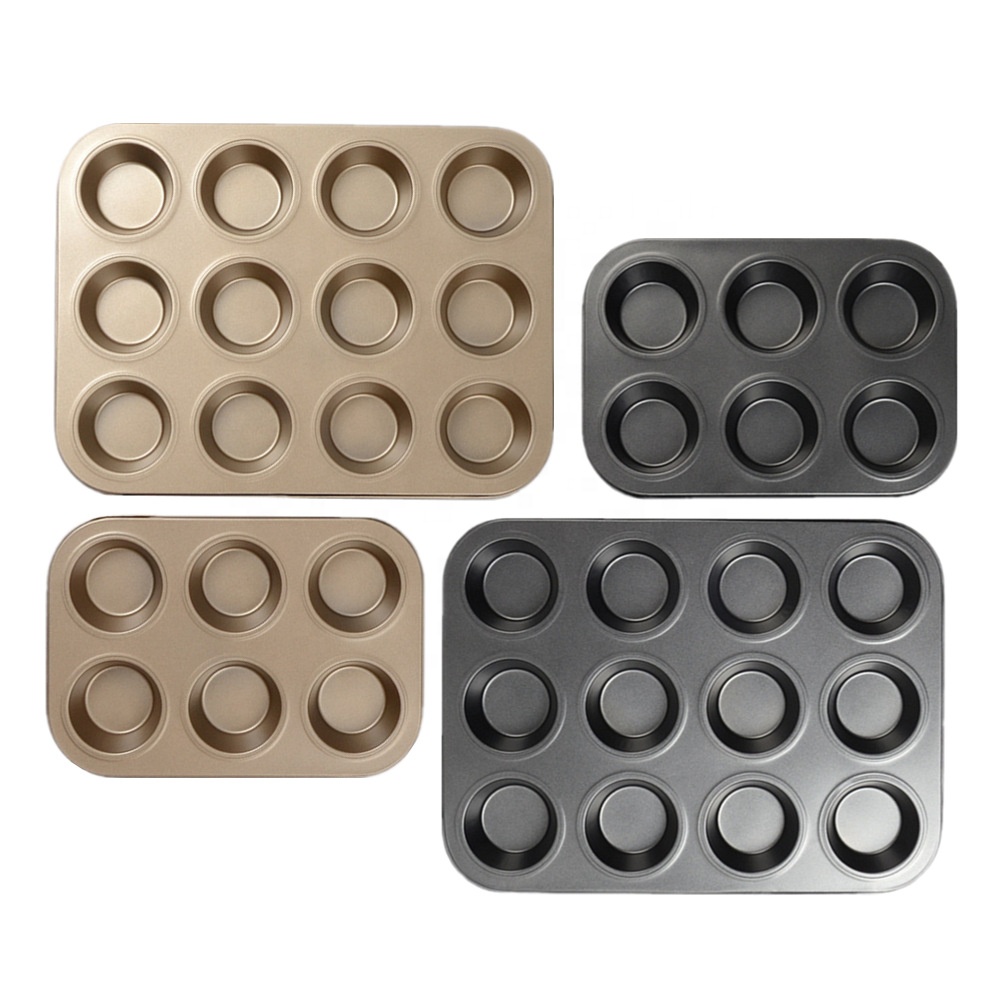 Best Chinese rs Food Grade 6 Hole Muffin Pan Carbon Steel Non-stick Baking Trays Flat Bottom Round Cake Pans