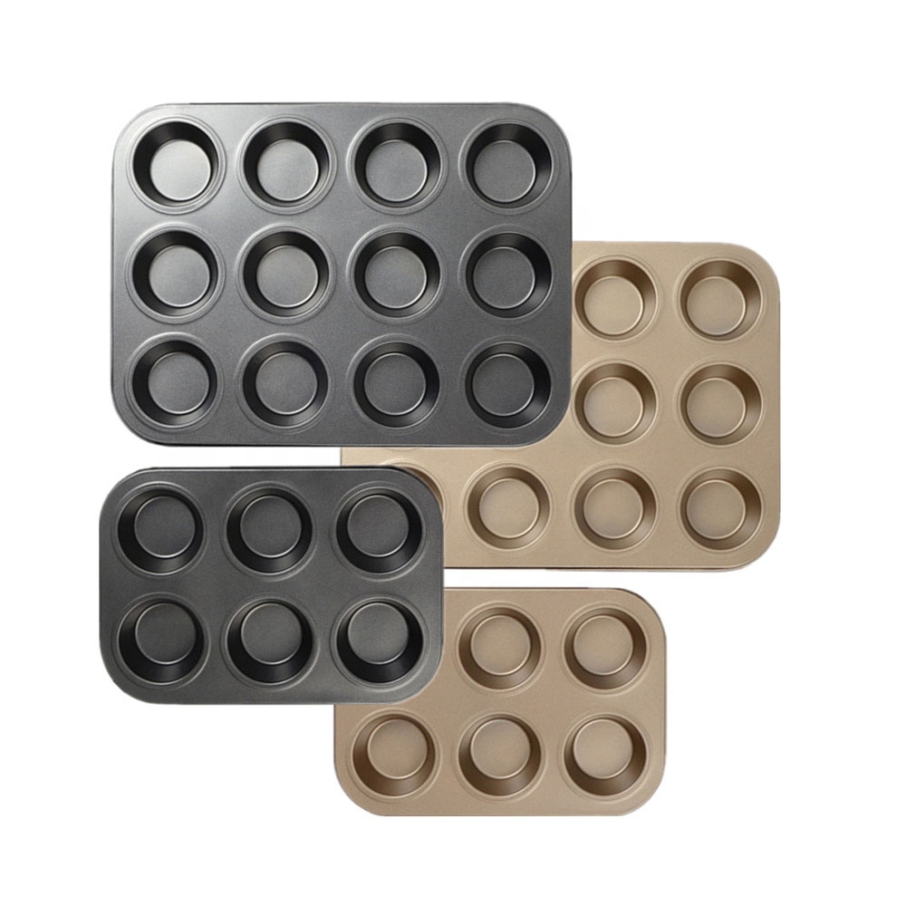 Best Chinese rs Food Grade 6 Hole Muffin Pan Carbon Steel Non-stick Baking Trays Flat Bottom Round Cake Pans