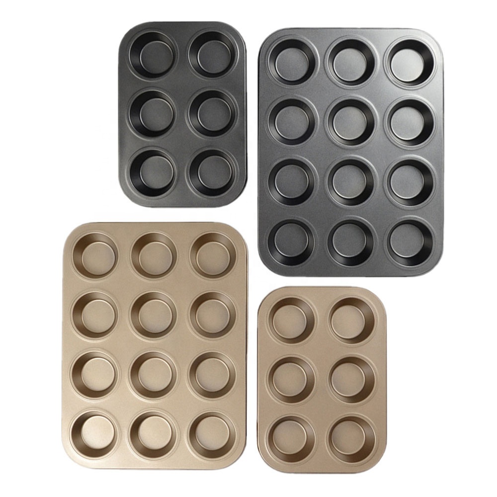 Best Chinese rs Food Grade 6 Hole Muffin Pan Carbon Steel Non-stick Baking Trays Flat Bottom Round Cake Pans