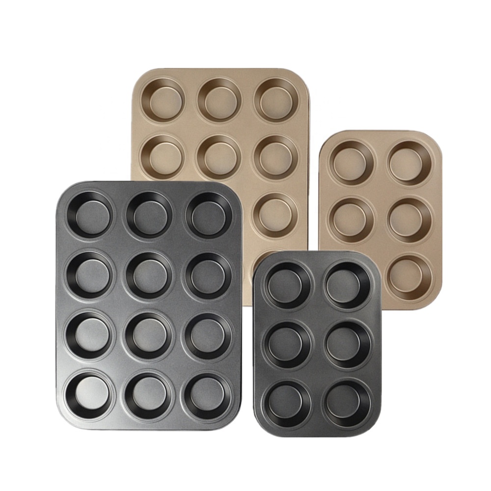 Best Chinese rs Food Grade 6 Hole Muffin Pan Carbon Steel Non-stick Baking Trays Flat Bottom Round Cake Pans