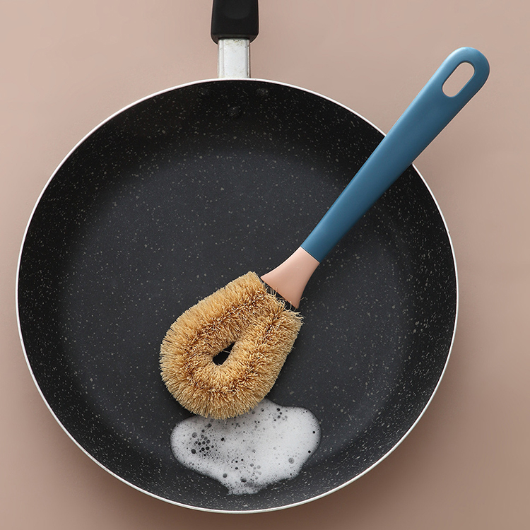Kitchen Cleaning Tool Dish washing Brush Gas Stove Pot To Remove Oily Coconut Palm Brush Long Handle Brown Hair Pot Brus