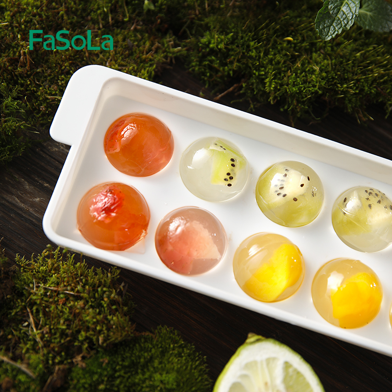 FaSoLa BPA-Free Stocked PP Ice Cube Trays Round Ice Ball Mold Spheres Ice Maker for Freezer with Lid 3 and 10 Round Whit