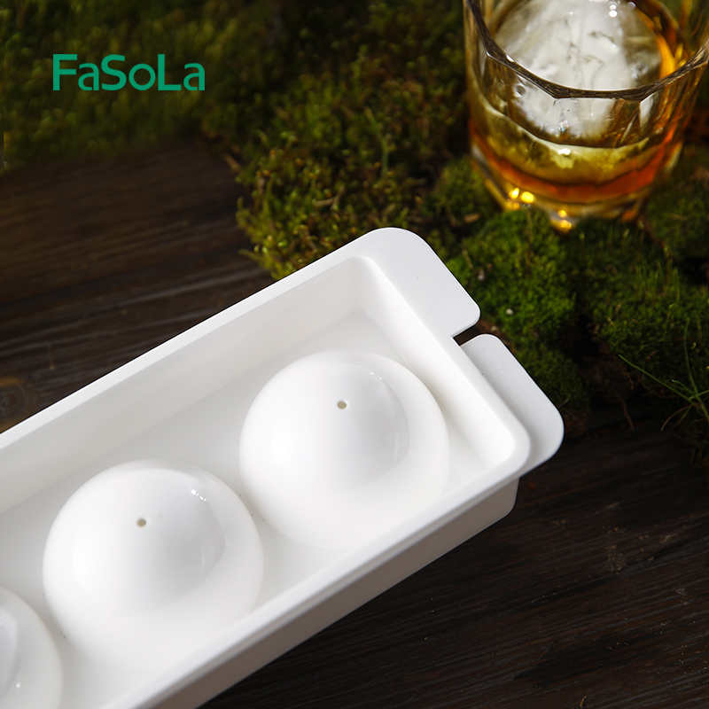 FaSoLa BPA-Free Stocked PP Ice Cube Trays Round Ice Ball Mold Spheres Ice Maker for Freezer with Lid 3 and 10 Round Whit