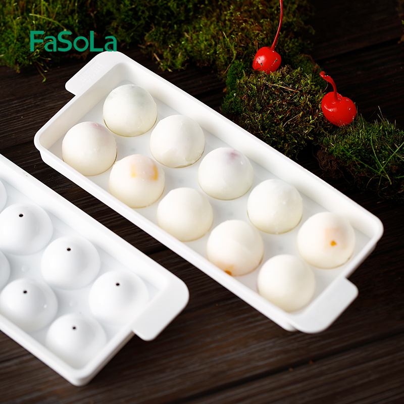 FaSoLa BPA-Free Stocked PP Ice Cube Trays Round Ice Ball Mold Spheres Ice Maker for Freezer with Lid 3 and 10 Round Whit