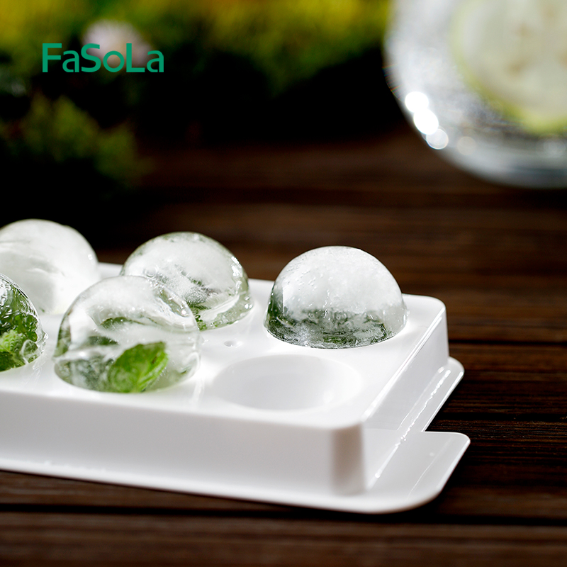 FaSoLa BPA-Free Stocked PP Ice Cube Trays Round Ice Ball Mold Spheres Ice Maker for Freezer with Lid 3 and 10 Round Whit