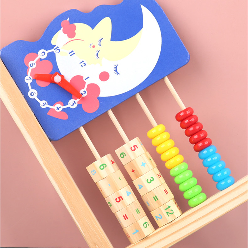 Kids Montessori Mathematical Wooden Abacus Toys with Clock for Children Time Math Learning Preschool Educational Wood To