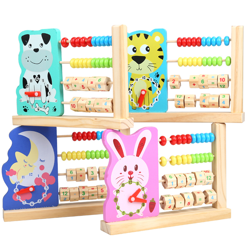 Kids Montessori Mathematical Wooden Abacus Toys with Clock for Children Time Math Learning Preschool Educational Wood To