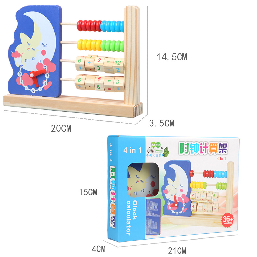 Kids Montessori Mathematical Wooden Abacus Toys with Clock for Children Time Math Learning Preschool Educational Wood To