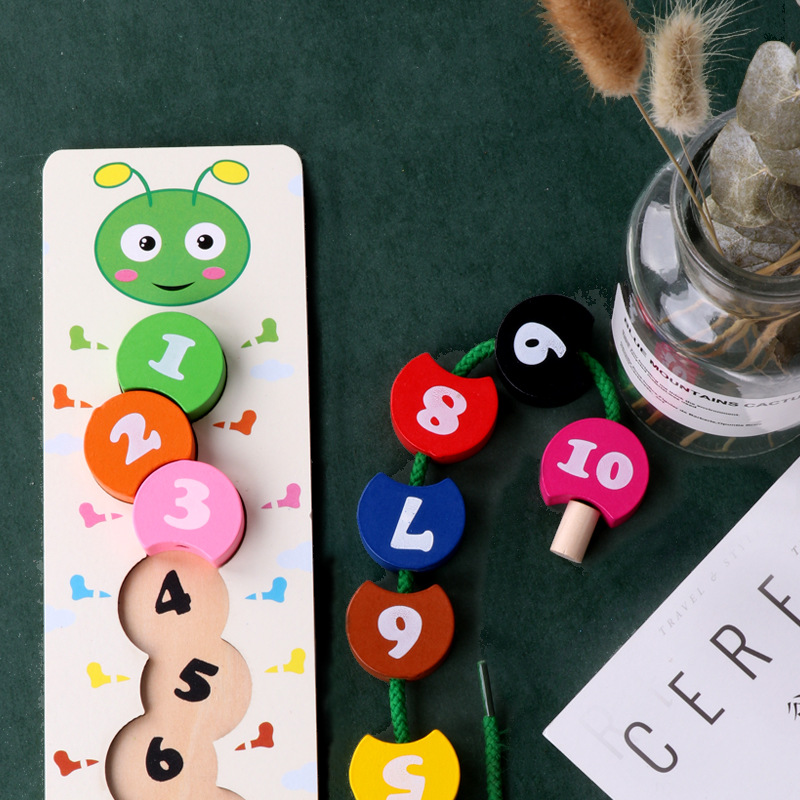  Children Montessori Educational Toys Color Animals  Number Stringing Beading Math Toys Learn Puzzle Wooden Toy