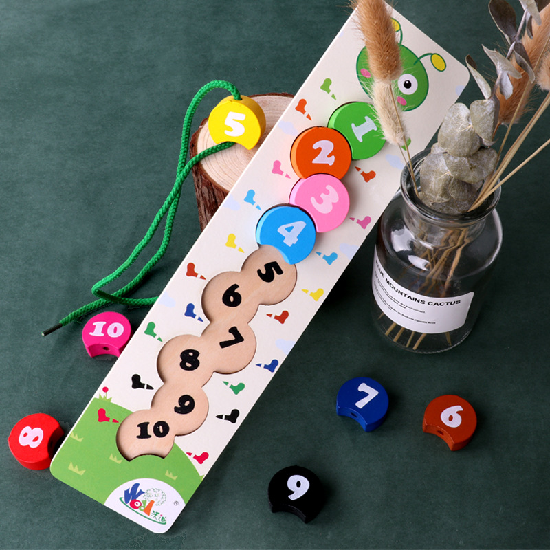  Children Montessori Educational Toys Color Animals  Number Stringing Beading Math Toys Learn Puzzle Wooden Toy