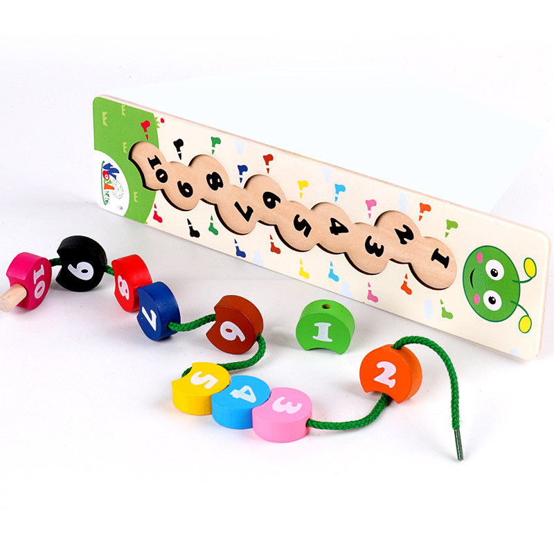 Children Montessori Educational Toys Color Animals  Number Stringing Beading Math Toys Learn Puzzle Wooden Toy