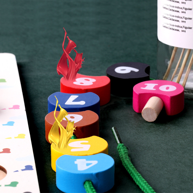  Children Montessori Educational Toys Color Animals  Number Stringing Beading Math Toys Learn Puzzle Wooden Toy