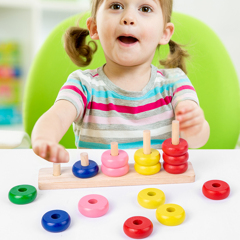 Wooden Counting Stacker Count and Sort Stacking Tower Kids Color Cognitive Toys Preschool Education Learning Toy Childre