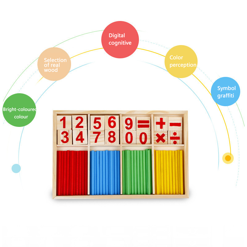 Counting Stick Calculation Math Educational Toy, Wooden Number Cards and Color Rods Box  Wooden Mathematical Intelligenc
