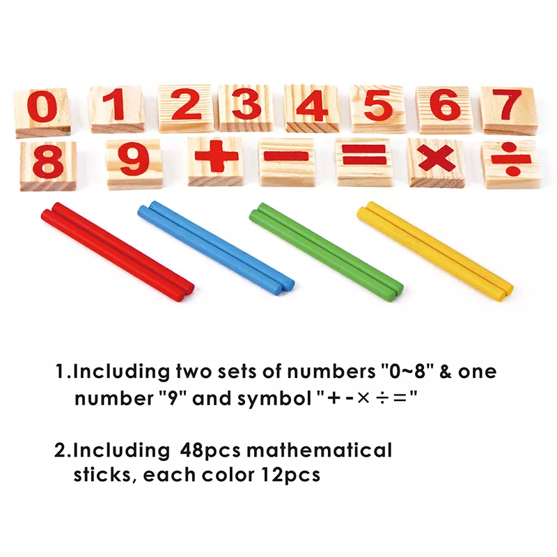 Counting Stick Calculation Math Educational Toy, Wooden Number Cards and Color Rods Box  Wooden Mathematical Intelligenc